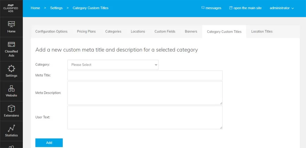 custom meta tags online classifieds script