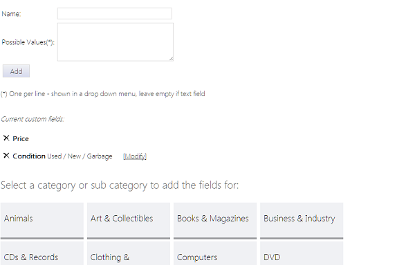 Custom fields for the sub categories
