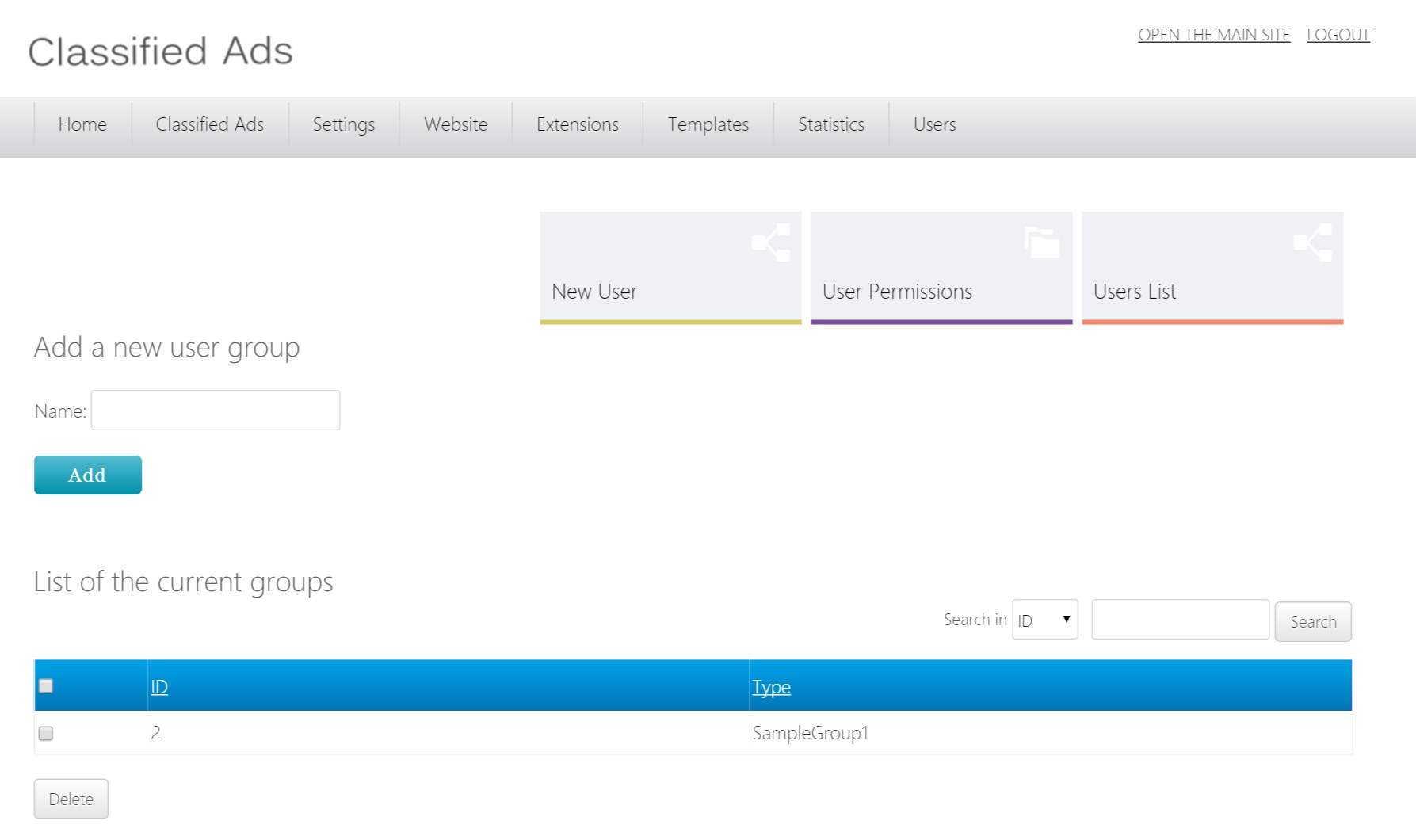 management of the administrator users php classifieds script