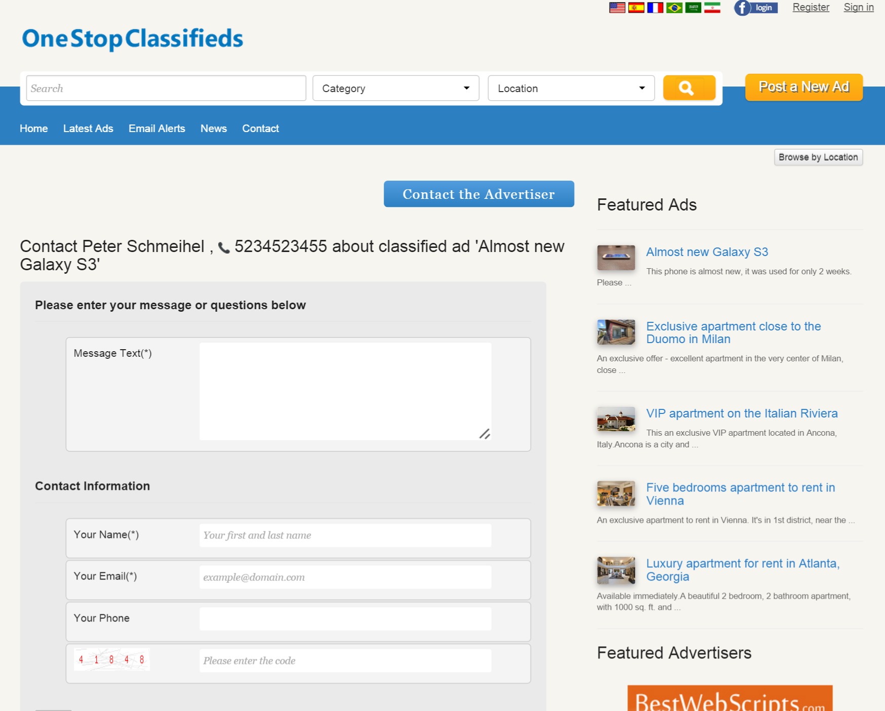 contacting the advertiser php classifieds script