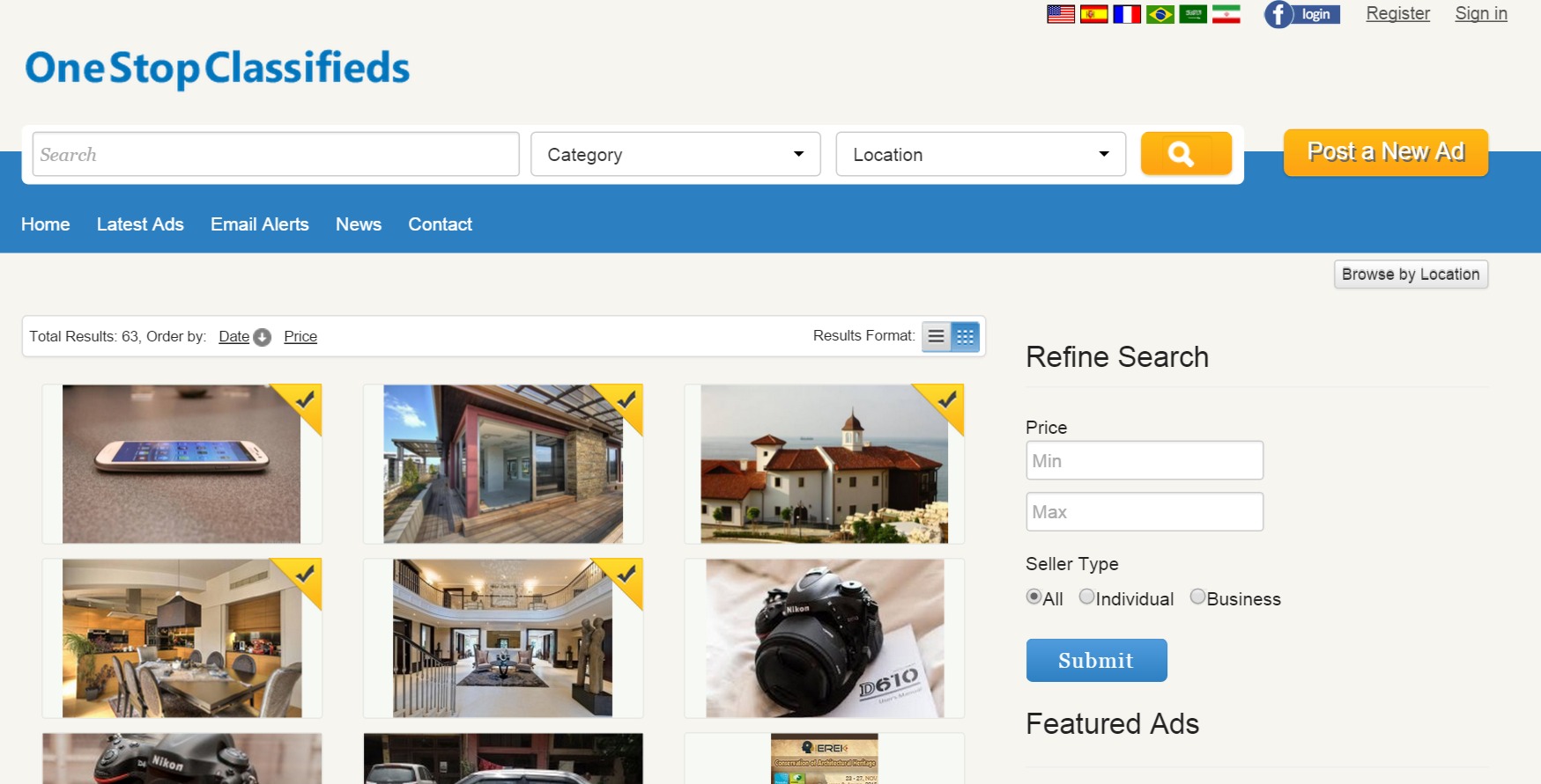 grid format of the search results php classifieds script