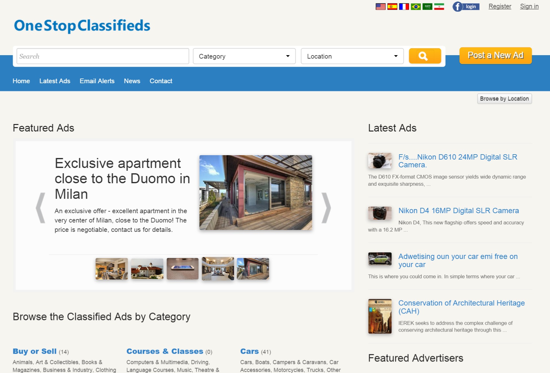 home page of the main site (default template) php classifieds script