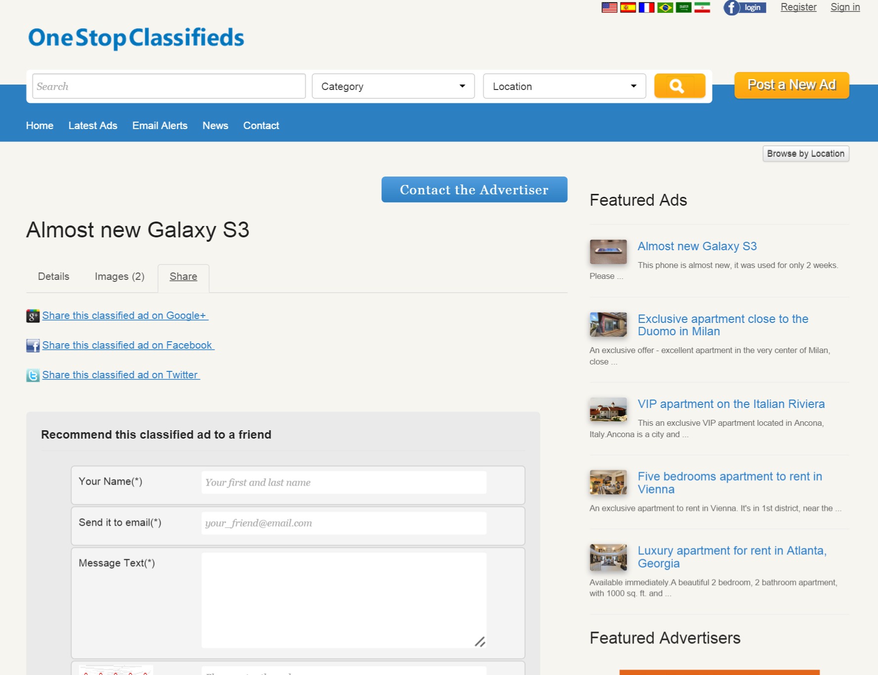 sharing ads on social networks php classifieds script