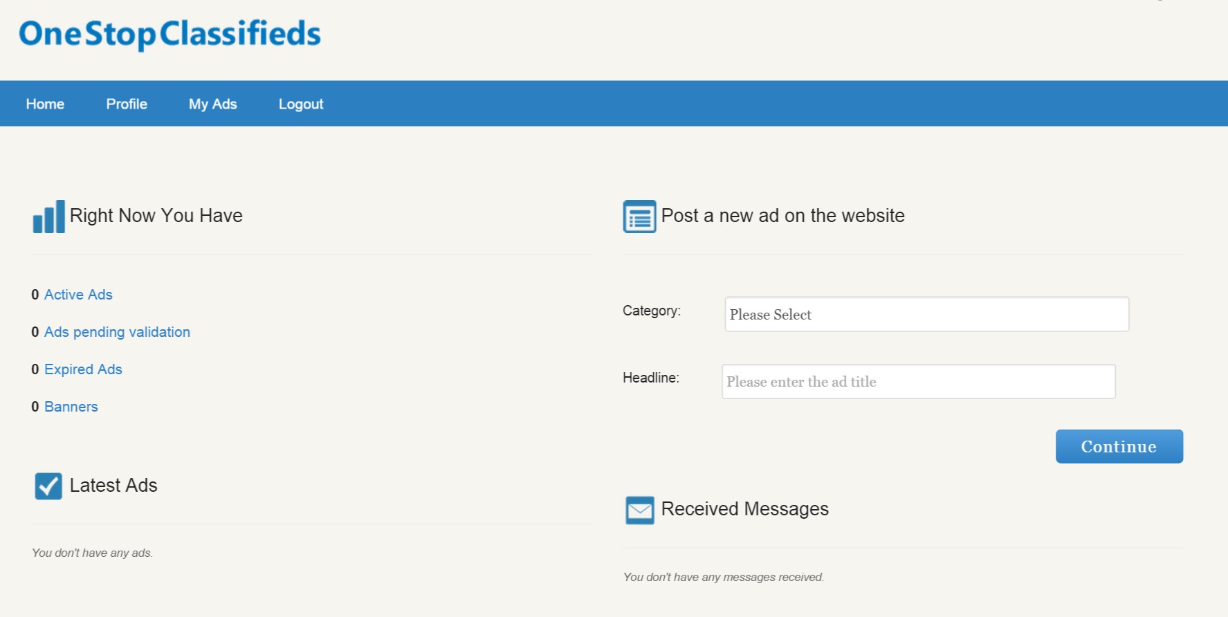 dashboard of the users admin panel php classifieds script